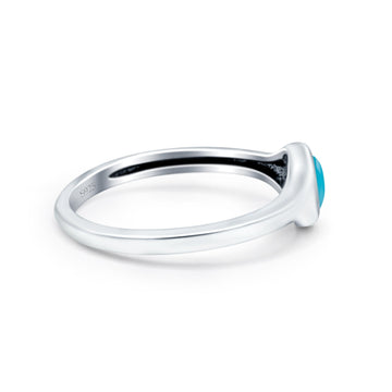 Petite Dainty Round Promise Ring Solid Oxidized Simulated Turquoise 925 Sterling Silver